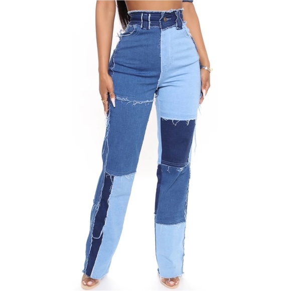 Patchwork Straight Leg Jeans + Patchwork Tube Top - Picture 5 of 11